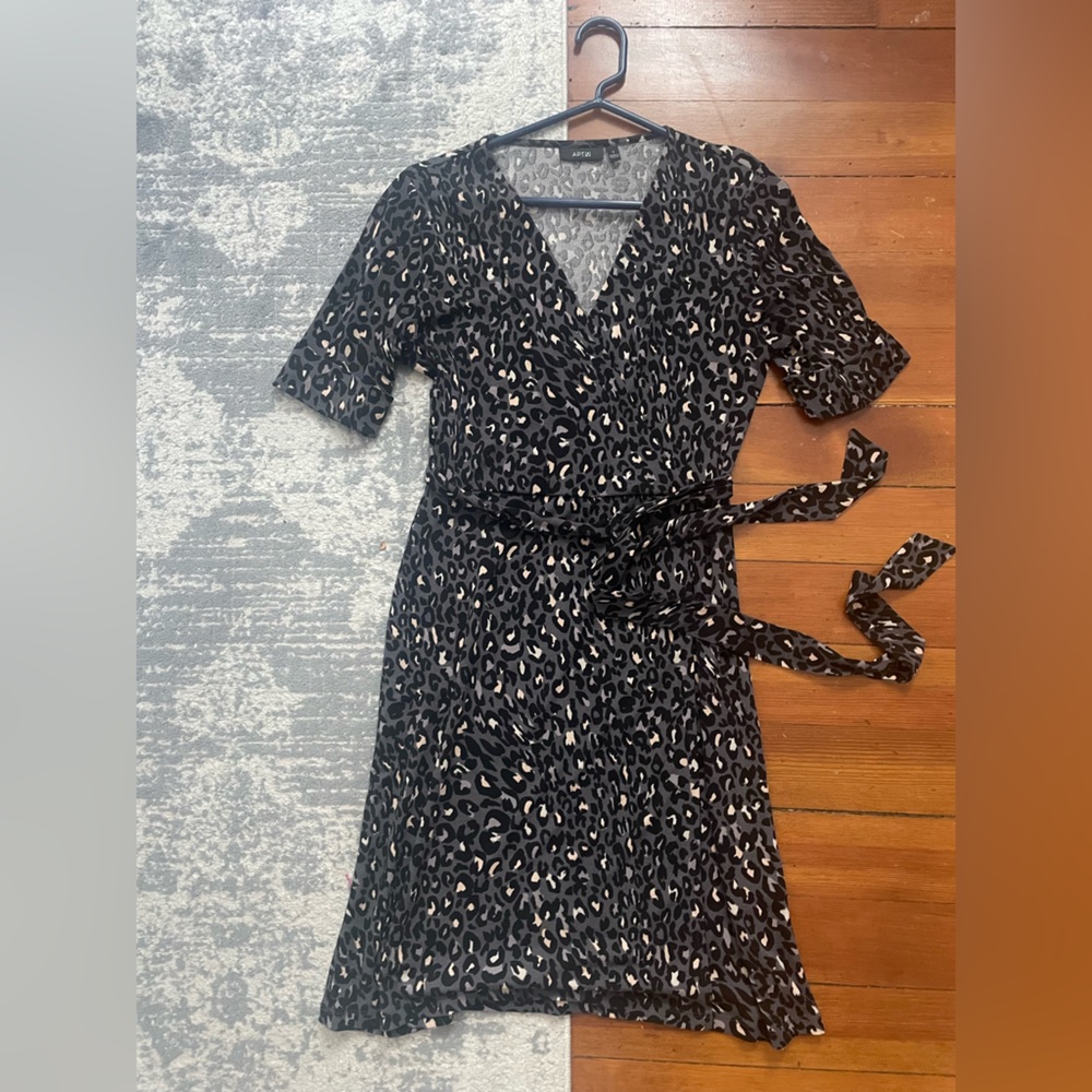 Grey Cheetah Faux Wrap Dress